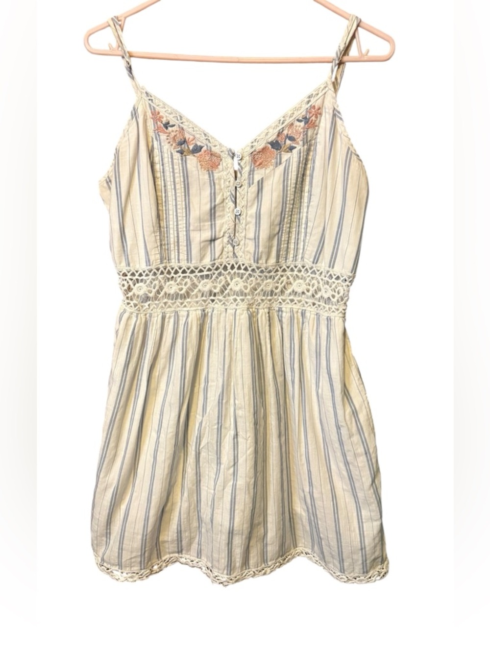 Abercrombie & Fitch Lace Striped Mini Dress Embroidered Crochet Hem Large